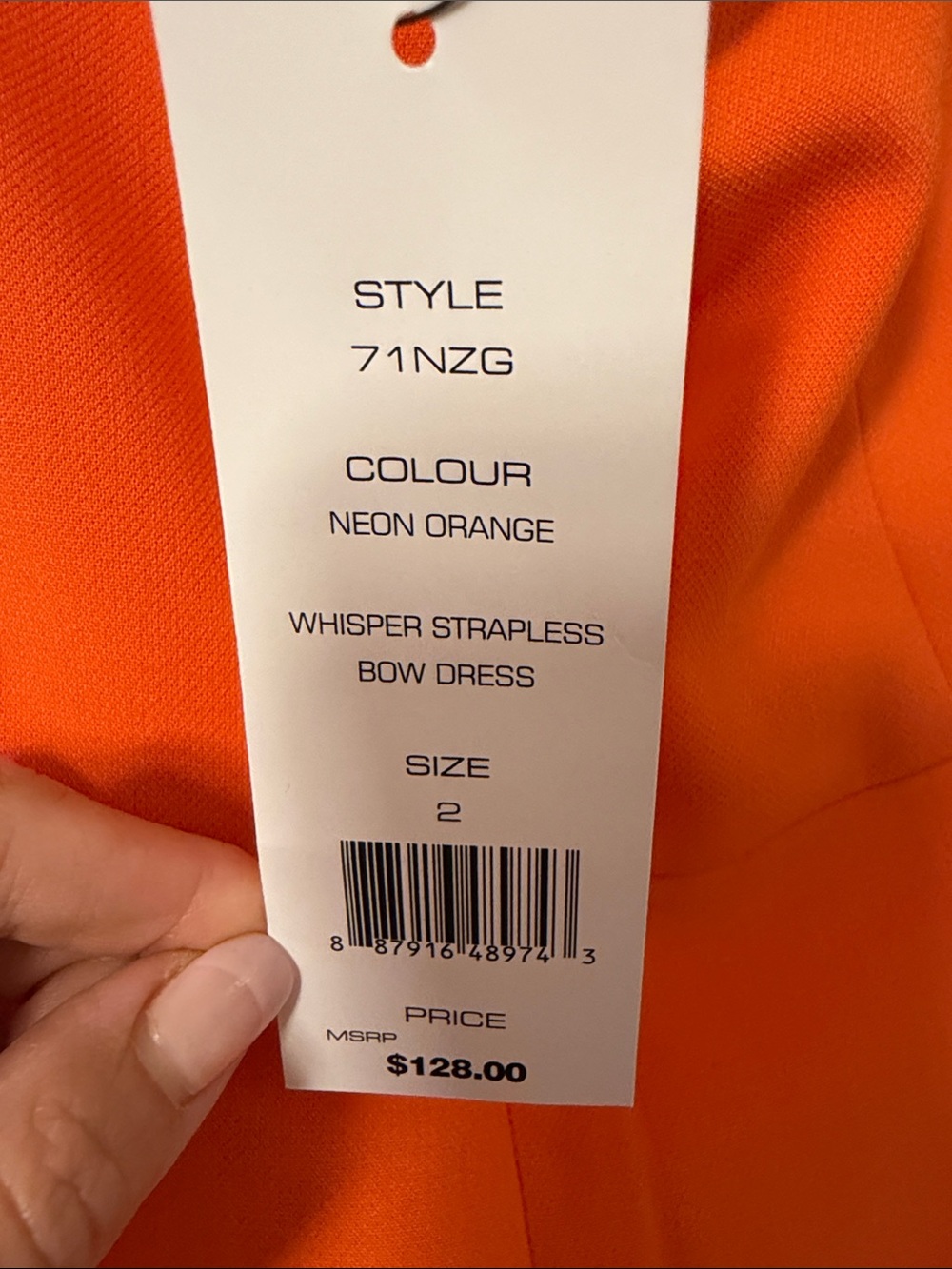 French Connection Bright Orange Strapless Dress with Side Knot - Picture 4 of 4